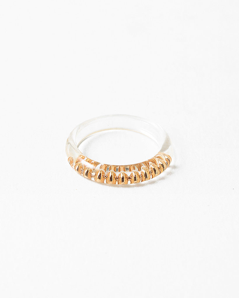 Lucite Ring with Gold Beads