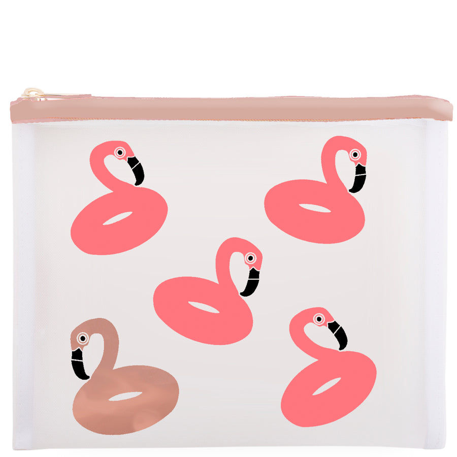 Flamingo Floats on Medium Mesh Bag