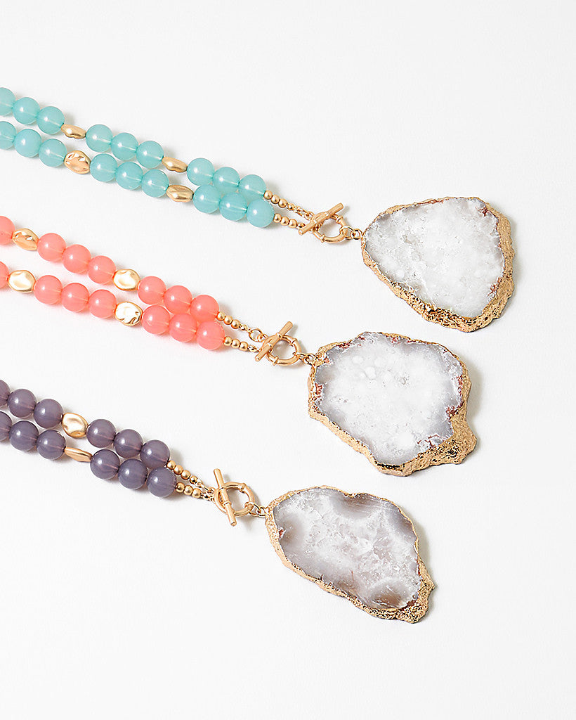 Large Druzy on Long Beaded Necklaces