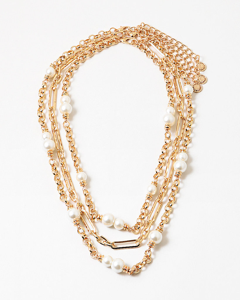 Layaered Metal and Pearl Necklace