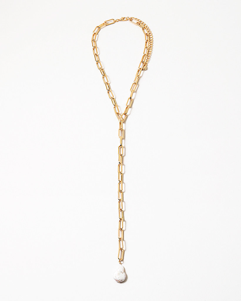 Chain Y Necklace with Pearl Pendant