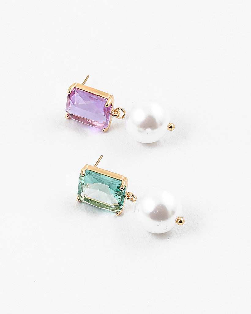 Lavendar Cubic and Pearl Drop Earring
