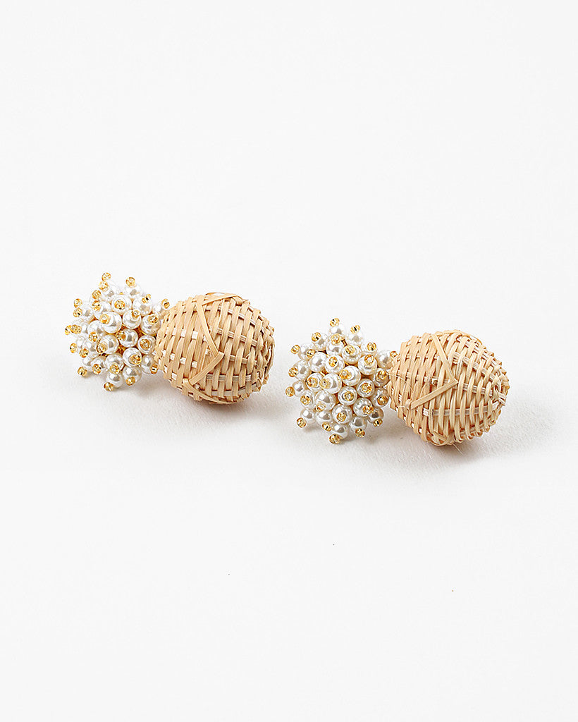 Pearl and Rattan Statement Earrings