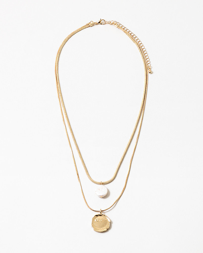 Layered Pearl and Coin Necklace