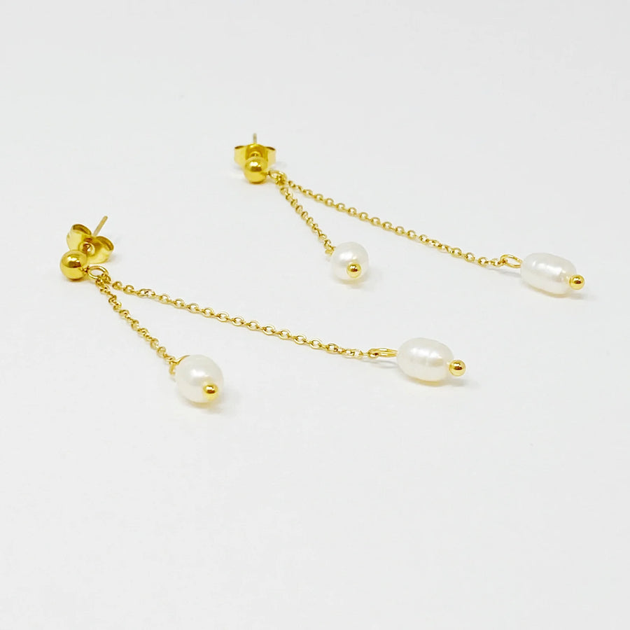 Long Chain Earrings with Freshwater Pearls