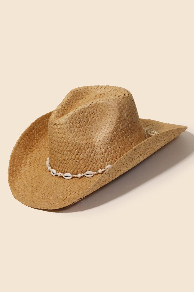 Straw Weave Cowrie Shell Cowboy Hat