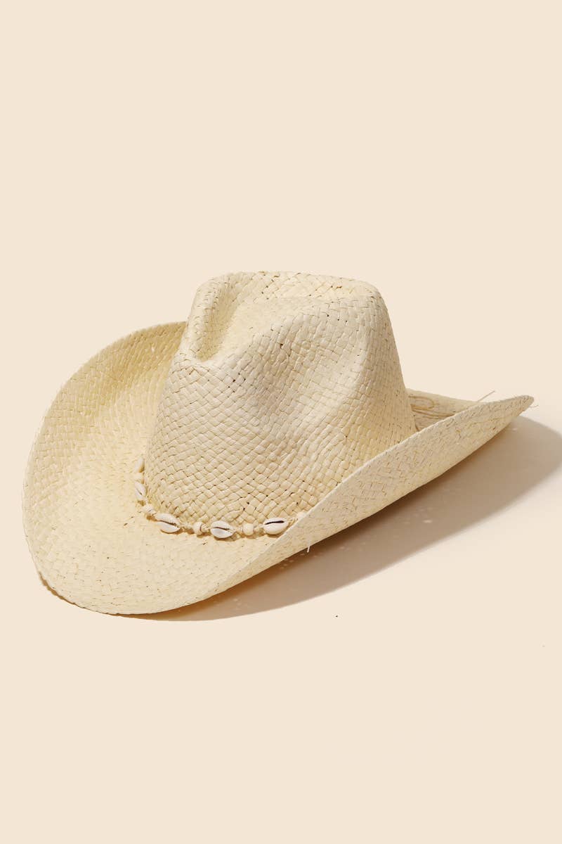 Straw Weave Cowrie Shell Cowboy Hat