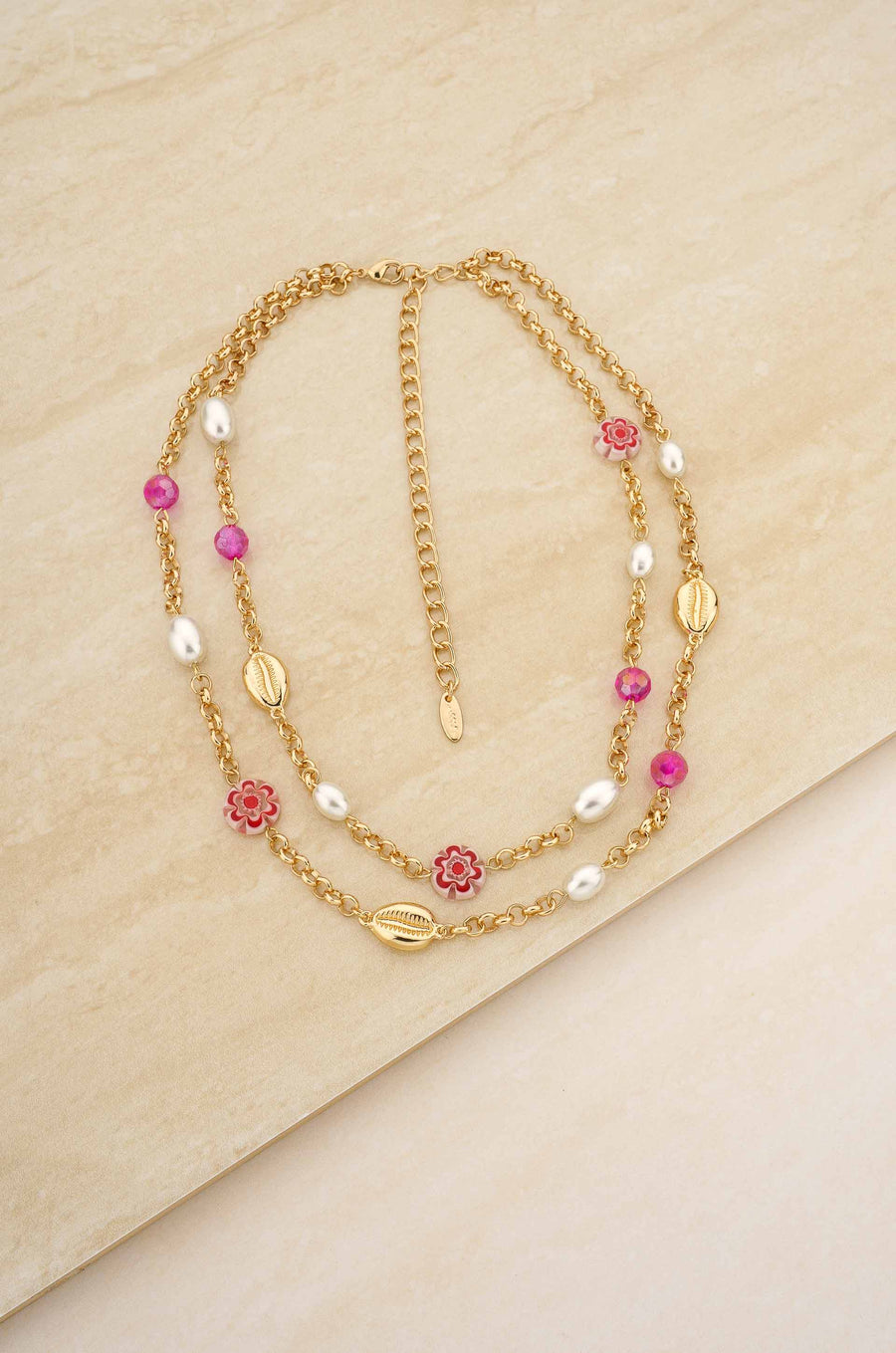 Pinky Party Pearl and Bead 18k Gold Plated Chain Layered Necklace