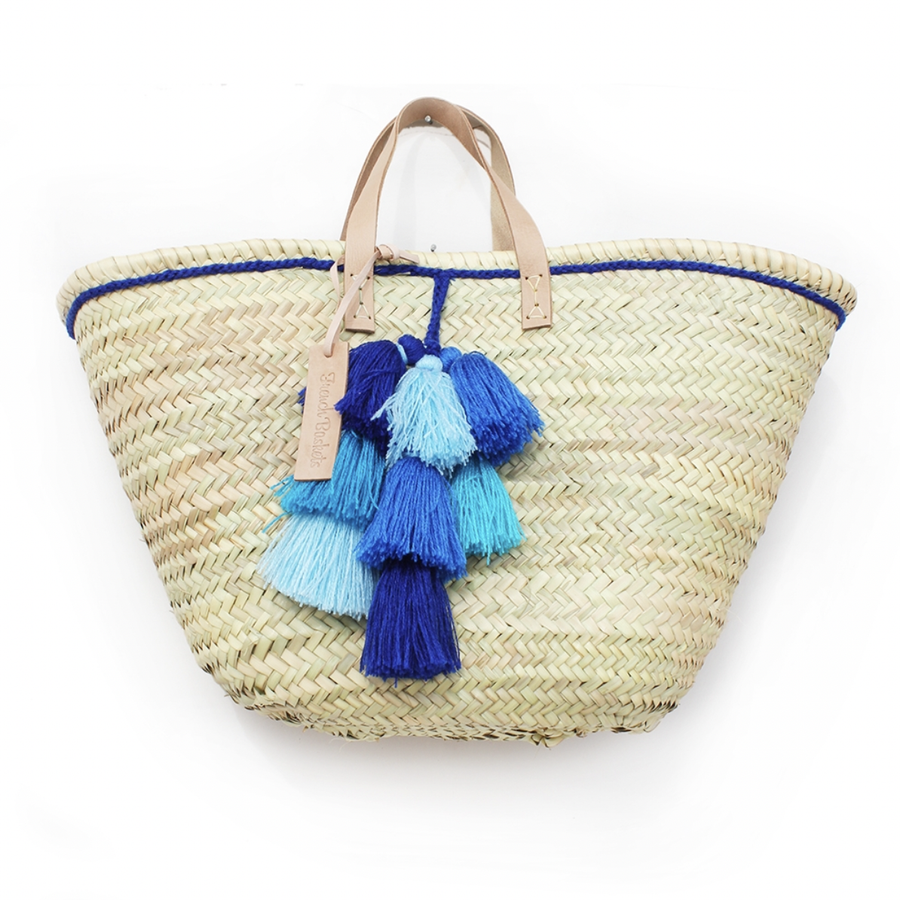 Straw Beach Bag with Pompoms