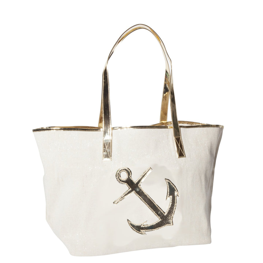 Canvas Madison Tote with Shiny Gold Anchor