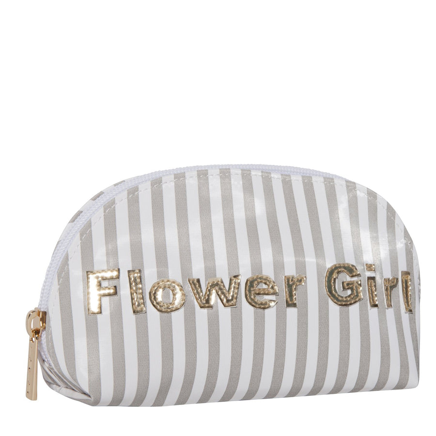 Small Molly in wide gray stripes with shiny gold flower girl
