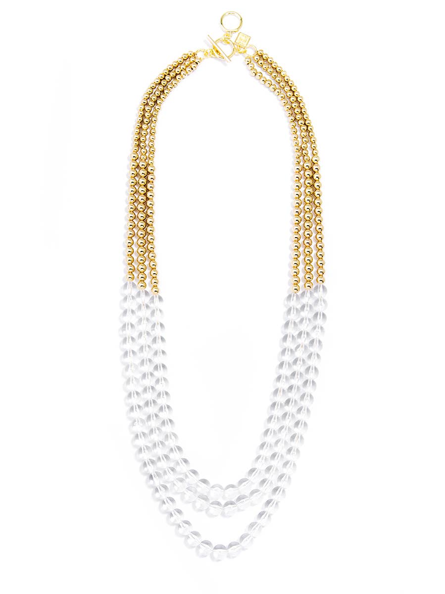 Beaded Lucite And Gold Long Necklace