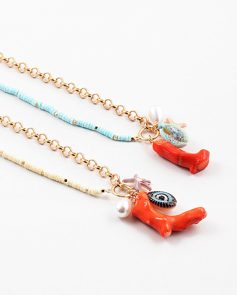 Link and Bead Chain with Coral Charm