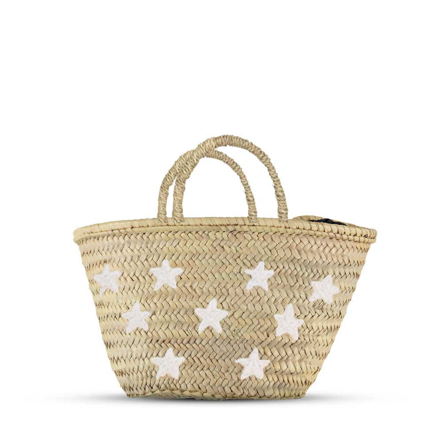 Straw Market Bag with Embroidered Stars